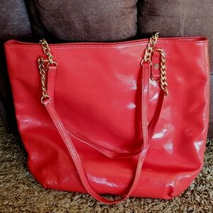 Michael Kors red patent with gold hardware purse